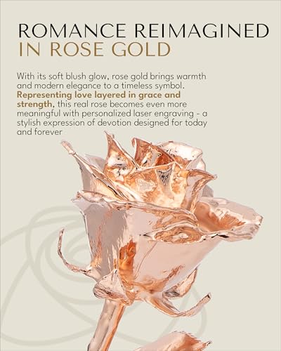 Forever Rose The Rose Gold Dipped Rose, Custom Laser Engraved Rose Gold Flower in an Elegant Glass Vase & Gift Ready Box, Handcrafted Luxury Anniversary, Birthday, Wedding or Valentine’s Keepsake - color: Rose Gold