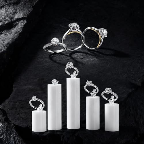 Oirlv Acrylic Jewelry Display Stand Ring Showcase Display Holder 7 PCS Rings Stand (White) - color: White