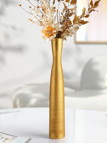 Tall Gold Vase, 16.5 Inch Skinny Flower Vases, Handmade Ceramic Vase Modern Minimalist Style for Living Room,Home,Office,Centerpiece,Table,Wedding Party - color: 16.5inch&golden