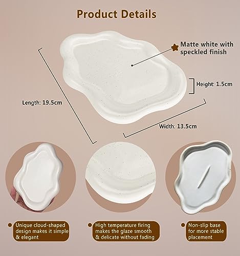 Ceramic Jewelry Dish for Women, Jewelry Tray Trinket Dish, Cloud Tray Jewelry Plate, Watch Keys Tray Ring Dish Holder for Mother's Day/Christmas/Thanksgiving/Birthday Gift, Off-White Spotted - color: Spotted Matte White