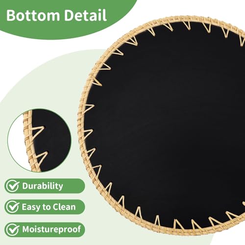Shellac Rattan Tray with Mother of Pearl Inlay, Round Decorative Serving Tray for Home Décor Coffee Table Storage and Display, 100% Natural Materials - Orange 13.5" - color: Orange, size: 13.5"