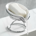 Dobbyby Leaf-Shaped Soap Dish – Premium Ceramic Soap Bar Holder with Self-Drainage System – Bar Soap Holder for Shower, Bathroom Sink, Kitchen – Waterfall Soap Dish with Stainless Steel Stand (SLIVER) - color: Sliver
