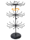 MyGift 3 Tier Classic Large Black Metal Jewelry Tree Holder Organizer with 360 Degree Rotating Arms, Spinning Necklace and Bracelet Tower Display Stand with 36 Hooks and Top Card Holder For storage - color: Black (3 Tier)
