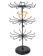 MyGift 3 Tier Classic Large Black Metal Jewelry Tree Holder Organizer with 360 Degree Rotating Arms, Spinning Necklace and Bracelet Tower Display Stand with 36 Hooks and Top Card Holder For storage - color: Black (3 Tier)