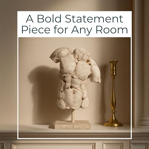 Resin Male Torso Sculpture – Contemporary Figurine, Accent for Bookshelf Styling, Coffee Tables, Shelves or Entryways – Artistic Home Decor Object for Living Room or Office - 25", White - color: White