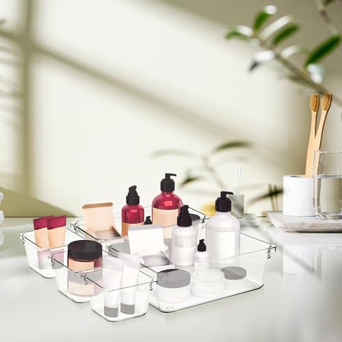 12 Pack Drawer Organizer - 3" X 6" Clear Acrylic Storage Bins with Non-Slip Pads, Versatile Desk Tray for Makeup, Jewelry, Kitchen, Bathroom, and Office Organization - size: 3"X 6"