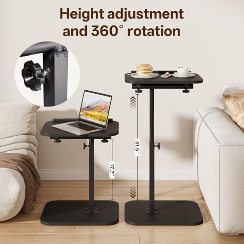 TV Tray Table, Adjustable Height, Flip-Top, Snack Side Table with 360° Swivel and 180° Tilt, C Shaped End Table for Couch, Sofa, Bed, Recliner, Black - color: Black