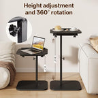 TV Tray Table, Adjustable Height, Flip-Top, Snack Side Table with 360° Swivel and 180° Tilt, C Shaped End Table for Couch, Sofa, Bed, Recliner, Black - color: Black