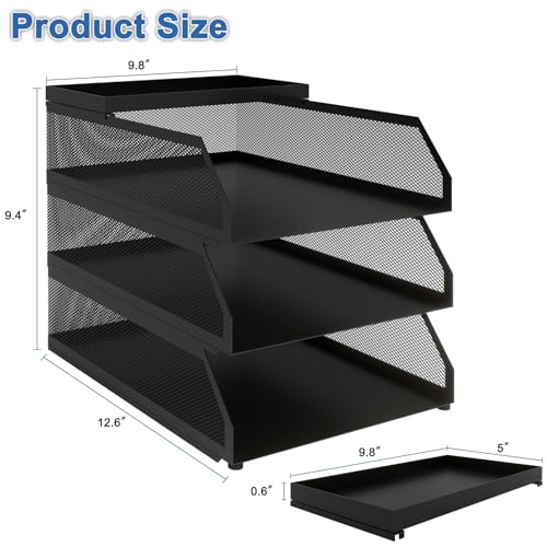 Natwind 3-Tier Desk Organizer,Desk Accessories, Stackable Paper Tray, Metal Mesh Desktop Organizer, Paper Sorter, Letter Trays,File Document Storage Rack for for Home, Office, School (Black) - color: Black, size: 3 tier