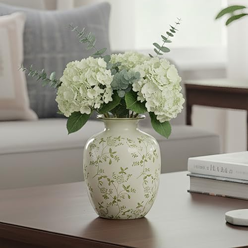 Green and Beige Ceramic Vase for Pampas Grass, 7 Inch Vintage Floral Vase for Eucalyptus, Botanical, Home Decor for Bathroom, Bedroom, Nightstand - color: Green and Beige