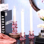 NITIME 12pcs Pink Candlestick Holders, Pink Glass Candle Holders for Pillar Candles, Taper Candle and Tealight Candles, Taper Candle Holders for Wedding, Table Centerpiece - color: Pink