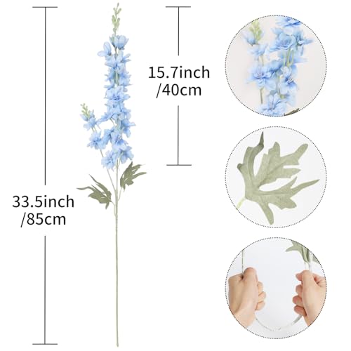 8PCS Blue Delphinium Artificial Flowers Larkspur Fake Flowers 33.5in Long Stem Faux Silk Flowers Bulk for Tall Vase for Home Wedding Floral Arrangement Centerpiece Table Decorations (Baby Blue) - color: Baby Blue
