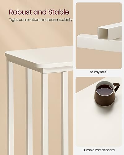 VASAGLE End Table, C Shaped TV Tray with Metal Frame Rolling Casters for Coffee Laptop Mobile Tablet, Industrial Side Table for Living Room Bedroom, 19.7 x 13.8 x 23.6 Inches, Cream White ULNT050W77 - color: Cream White
