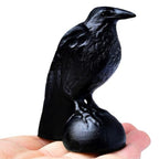 Black Obsidian Raven Statue 3.15" Large Crow Statue Figurine Healing Crystal Stone Sculpture Reiki Meditation Gothic Home Decor Gift