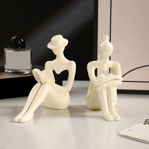 Contemporary Abstract Art Sculpture Resin Figurine Minimalists Art Decors For Home Office Desk Shelf Decoration - color: Creamy White, size: us l