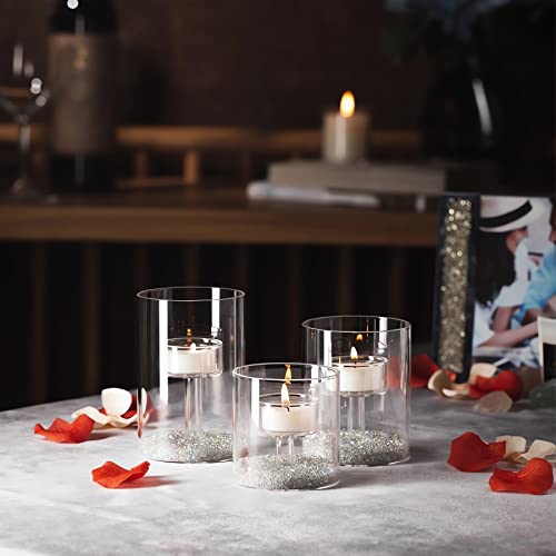 Set of 3 Cylinder Glass Decorative Hurricane Candle Holder Clear Votive Candle Holders Table Centerpieces for Dining Room Wedding Parties Home Decorations - size: Size.01