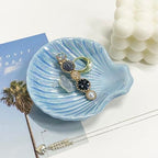 Shell Jewelry Dish Tray for Women, Ceramic Seashell Jewelry Ring Holder Dish, Jewelry Plate Trinket Dish for Necklace, Earring, Ring, Mother's Day Christmas Gift, 3.9", Sky Blue Iridescent Surface - color: Sky Blue