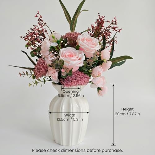 White Vase, 7.9 Inch Ceramic Vase for Flowers, Flower Vase for Centerpieces, Cute Vases for Home Decor, Farmhouse Ceramic Flower Vase for Living Room Shelf Table Cabinet Wedding - color: White B
