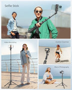 SENSYNE 62" Phone Tripod & Selfie Stick, Extendable Cell Phone Tripod Stand with Wireless Remote and Phone Holder, Compatible with iPhone Android Phone, Camera - color: Black, size: 62-inch
