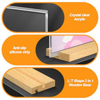 8.5 x 11 Acrylic Sign Holder with Wood Base - Tabletop Display Menu Stand - Clear Plastic L/T Shape Vertical or Slant Back Paper Holders - 6 pack - style: 8.5x11in 6pack