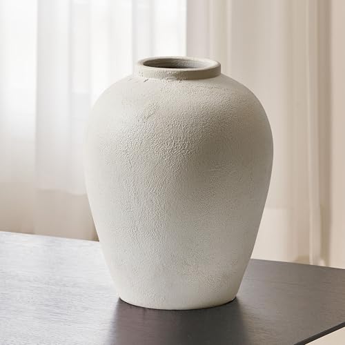 LB2 White Ceramic Large Vase, 12.7" Tall Zen Style vase, Terra Cotta Pitcher, Distressed Farmhouse Decor, Pottery Decorative Flower for Home Decor - color: White - 12.7"