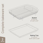 Bakken Swiss Air Fryer Tray, 2 in 1 Nonstick Crisper Air Fry Basket w/Elevated Mesh Great for Oven, Dishwasher Safe – Ceramic Coating PTFE/PFOA/PFOS FREE Extra-large (9.5"x13", Gray) - color: Gray, size: 9.5" x 13"