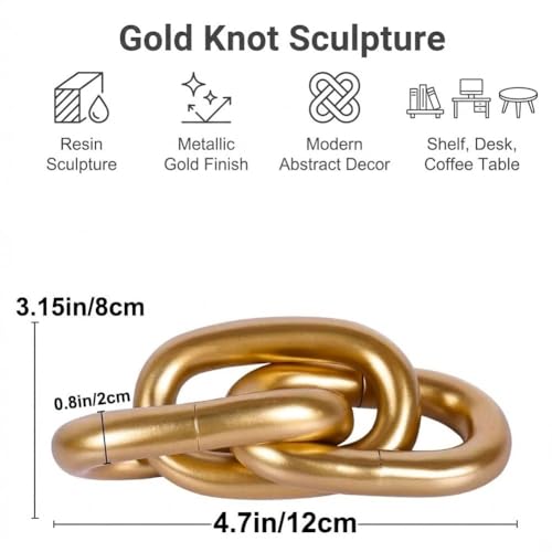 Gold Knot Decor for Coffee Table, Decorative Knot Sculpture Resin Chain Link, Gold Coffee Table Decor Modern Shelf Decor for Living Room, Fireplace Mantel, Entryway Table, Bookshelf Office Desk Accent