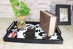 MCBZ Living Room Decorative Tray, Serving Tray, Coffee Table Tray, Leather Tray, Hardware Handle 16.5 x 12.6 inches (Black) - color: Black/White Cow Pattern