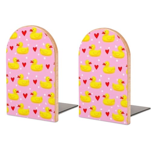 1 Pair Book Ends, Book Holder Stand Decorative, Portable Pink Heart Polka Dots Yellow Rubber Ducks Bookends for Shelves Desktop Accessories - color: Picture(459)