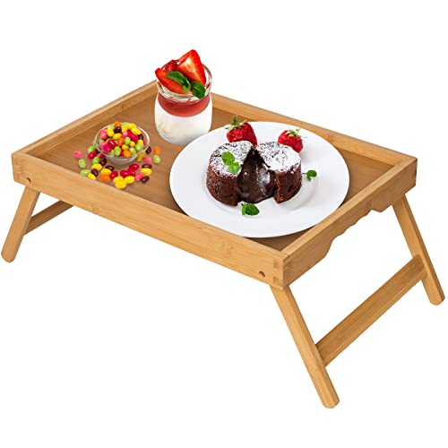 Artmeer Bed Tray Table with Folding Legs,Bamboo Breakfast in Bed for TV Table, Laptop Computer Tray,Eating,Snack Tray(Bamboo) - color: Bamboo, size: Medium