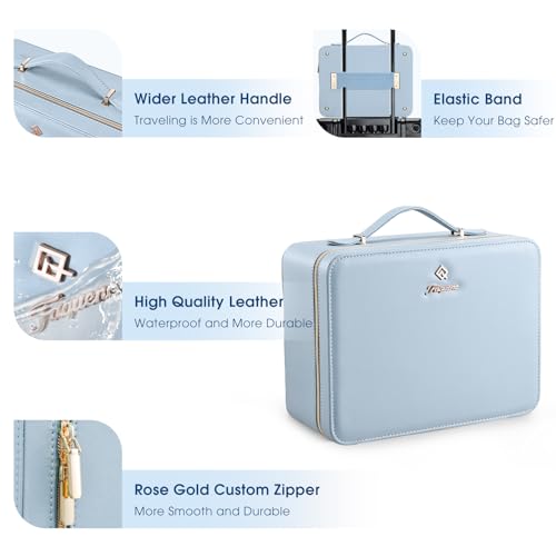 Faquenc Leather Makeup Case with LED Lighted Mirror 11.4 Inch Travel Makeup Bag Adjustable Brightness in 3 Colors Cosmetic Organizer Artist Storage Bag with Dividers Brush Holder Bag Vanity Blue - color: WA-Blue 11.4 Inch, size: 2-Medium