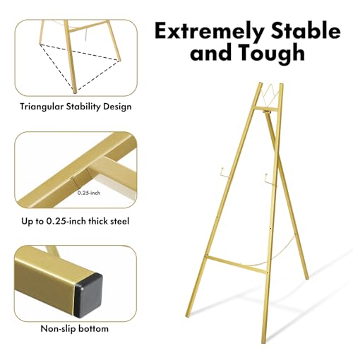 WATIHERE 57.5" Gold Easel Stand for Wedding Sign – 4 Adjustable Height Levels, Assembly Required, Heavy Duty Metal Display Stand for Art, Paintings, Posters, Pictures, and Home Décor