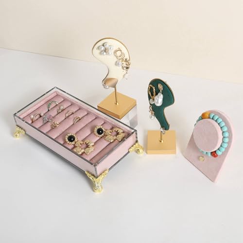 GemeShou velvet slots Ring holder for jewelry organizer, Earring ring display stand for selling, felt ring jewelry holder tray showcase【Velvet slots Ring Holder-Pink】 - color: Pink