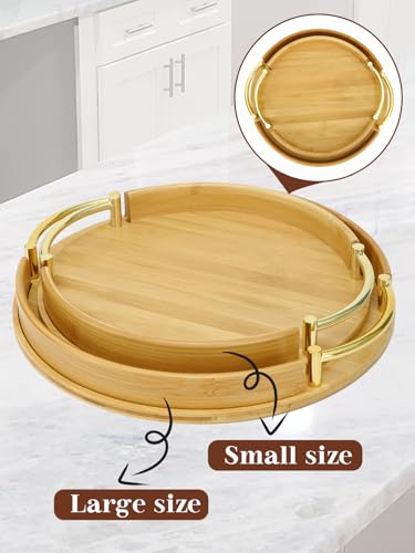 JUPELI 11.8″ Round Bamboo Serving Tray with Handles – Decorative Tray, Breakfast Tray, Coffee Table Tray, Ottoman Tray, Kitchen Platter for Drinks, Snacks, Vanity, Home Decor & Gifts - style: 1 PACK-Round-11.8"