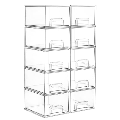Vtopmart 10 Pack Clear Small Stackable Storage Drawers,Acrylic Bathroom Makeup Organizer,Plastic Storage Bins For Vanity, Undersink, Kitchen Cabinets, Pantry, Home Organization - style: 10pack-Clear