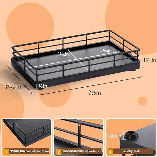 Bathroom Tray for Counter, Oak Wooden 7.5" L Decorative Vanity Tray for Dresser Tops Perfume Jewelry Makeup Candle Soap Sponge Holder for Kitchen Countertop Organizer Coffee Table Decor Bar Black - color: Black, size: 7.5" x 3.9" x 1.5"
