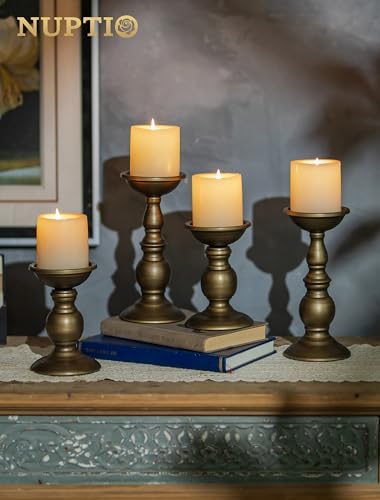Bronze 2 Pcs Iron Pillar Candle Holders, Most Ideal for 3" Pillar Candles, Gifts for Wedding, Party, Home, Spa, Reiki, Votive Candle (S + L) - color: Bronze, size: S + L