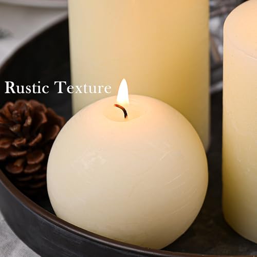 Ivory Rustic Textured Pillar Candles Set - 4 Pcs Assorted Sizes Unscented Pillar Candle, Decorative Farmhouse Candles for Home Centerpiece Decor, Holiday Dinner Table, Dripless & Smokeless - color: Cream Ivory