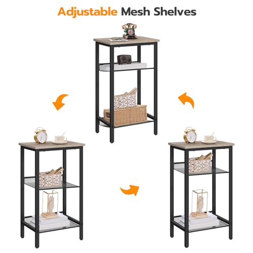 HOOBRO Tall Side Table, 3-Tier Telephone End Table with Adjustable Mesh Shelves, Small Entryway Table with Storage, Small Nightstand for Living Room, Bedroom, Hallway, Office, Greige BG01DH01G1 - color: Greige + Black