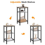 HOOBRO Tall Side Table, 3-Tier Telephone End Table with Adjustable Mesh Shelves, Small Entryway Table with Storage, Small Nightstand for Living Room, Bedroom, Hallway, Office, Greige BG01DH01G1 - color: Greige + Black