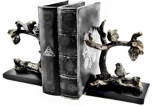 Bellaa 23446 Vintage Birds Bookends - Decorative Bronze Sparrow Book Ends for Farmhouse Boho Home Decor, 6 Inch Bookshelf Stoppers Antique Lightweight
