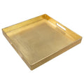MAONAME Gold Decorative Tray with Handles, Foil Serving Tray for Ottoman, Square Coffee Table Trays for Living Room, Bathroom, 13" L x 13" W x 1.6" H - size: 13" x 13" x 1.6"