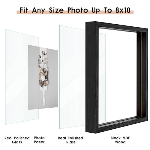 MUYE 8x10 Floating Frames Set of 2,Double Glass Picture Frame Display Any Size Photo up to 8x10,Wall Mount or Tabletop Standing,Black - color: Black, size: 8x10