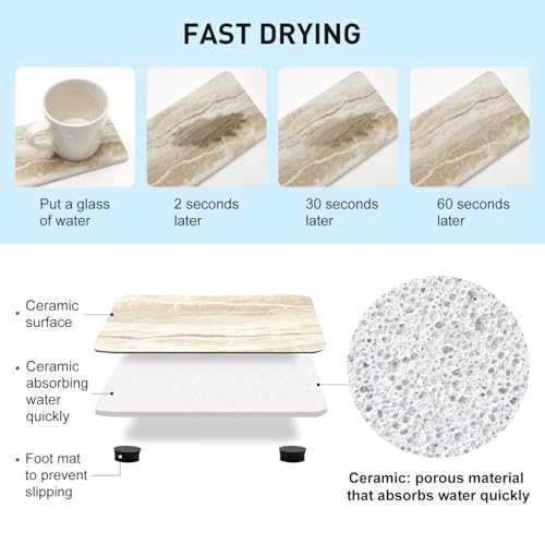 Set of 4 Drying Stone for Kitchen Counter Soap Tray Ceramic Bathroom Sink Trays Hand Soap Dish Stone Quick Dry Mat Toothbrush Sponge Holder Kitchen Sink Caddy Diatomite Coaster Bathroom Trays - color: Stone
