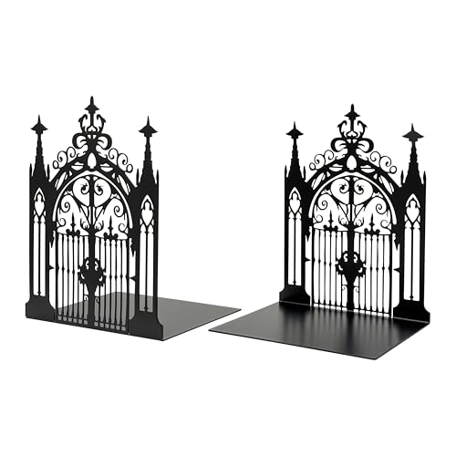 Gothic Church Architectural Metal Bookends, Ornate Iron Gothic Bookshelf Bookends for Home Décor, Decorative Bookends for Bookshelf