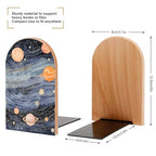 1 Pair Wood Handmade Book Ends Space Themed Art Bookends Non-Skid Decorative Bookends Book Stopper Book Shelf Holder for Shelves Heavy Books
