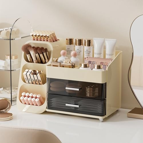 Booklov Makeup Organizer for Vanity, Large Capacity Cosmetic Display Case with Clear Acrylic Drawer, Countertop Beauty Storage Holder for Skincare, Brush Eyeshadow Lipstick Counter Desk, Crystal Cream - color: Crystal Cream, size: L01