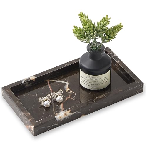 Natural Small Marble Vanity Tray, Luxury Stone Organizer for Bathroom & Kitchen | Holds Soap Dispenser, Jewelry, Perfume | Non-Resin, Non-Ceramic Décor - color: Brown, size: 7.9" x 4.3" x 0.8"