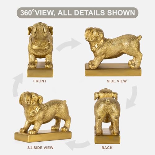Decorative Bookends for Shelves, Dog Book Ends for Heavy Books, Bulldog Statues Bookends for Heavy Books with Anti-Slip Base Book Holders for Home Office Decor (Gold) - color: Gold