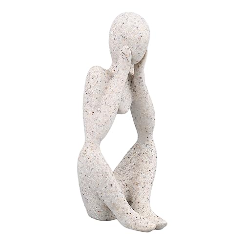 Abstract Thinker Statue | Synthetic Home Accent for Living Room/Office Desk/Bookshelf | Hollow Design Art Sculpture Collectible Present (Sandstone Focus) - style: Sandstone Focus
